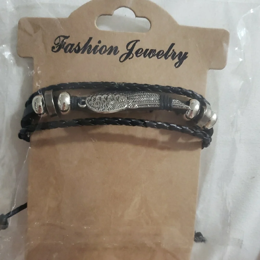 Black and Silver Braided Leather Bracelet
